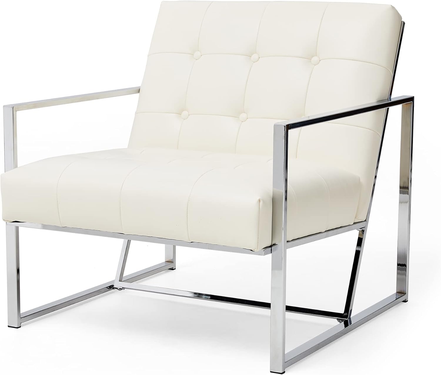 glitzhome Silla decorativa moderna de mediados de siglo, sillas modernas para sala de estar con marco de metal duradero, acolchado de piel