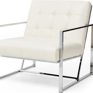 glitzhome Silla decorativa moderna de mediados de siglo, sillas modernas para sala de estar con marco de metal duradero, acolchado de piel glitzhome Silla decorativa moderna de mediados de siglo, sillas modernas para sala de estar con marco de metal duradero, acolchado de piel