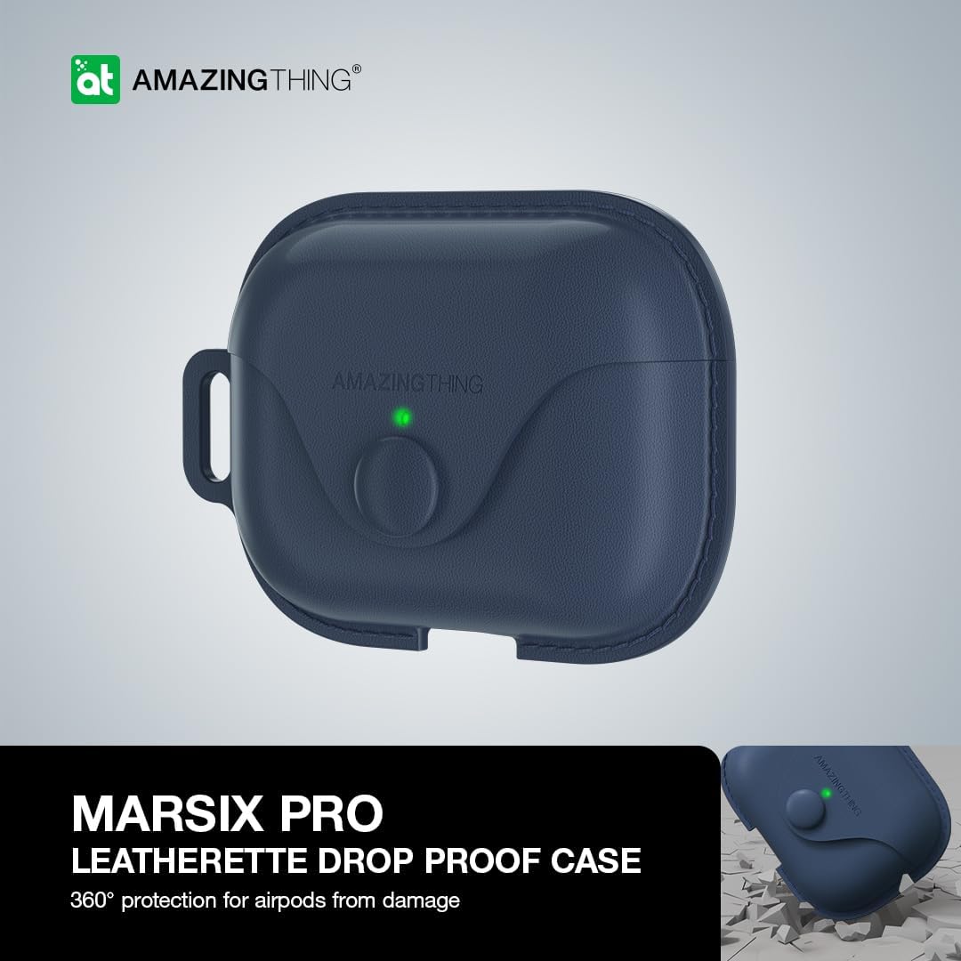 AMAZINGTHING Funda de piel para AirPods Pro 2, funda con cordón, compatible con AirPods Pro de 2 generación y 1 generación, LED frontal visible y