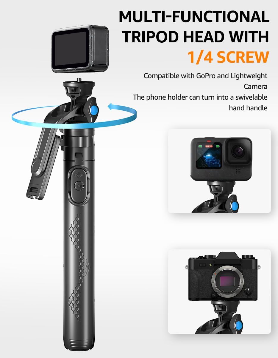 Lusweimi – Trípode para selfie, 63 pulgadas, profesional para teléfono, con control remoto inalámbrico, soporte de trípode de viaje portátil