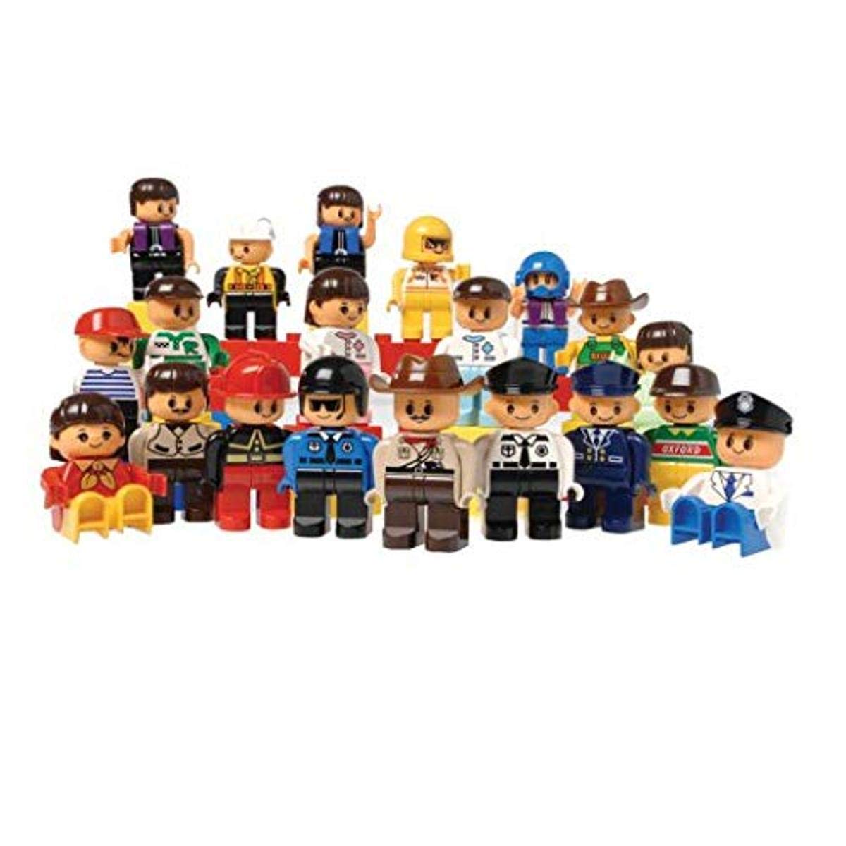 Constructive Playthings 20 piezas Posable People para ladrillos de construcción de tamaño preescolar