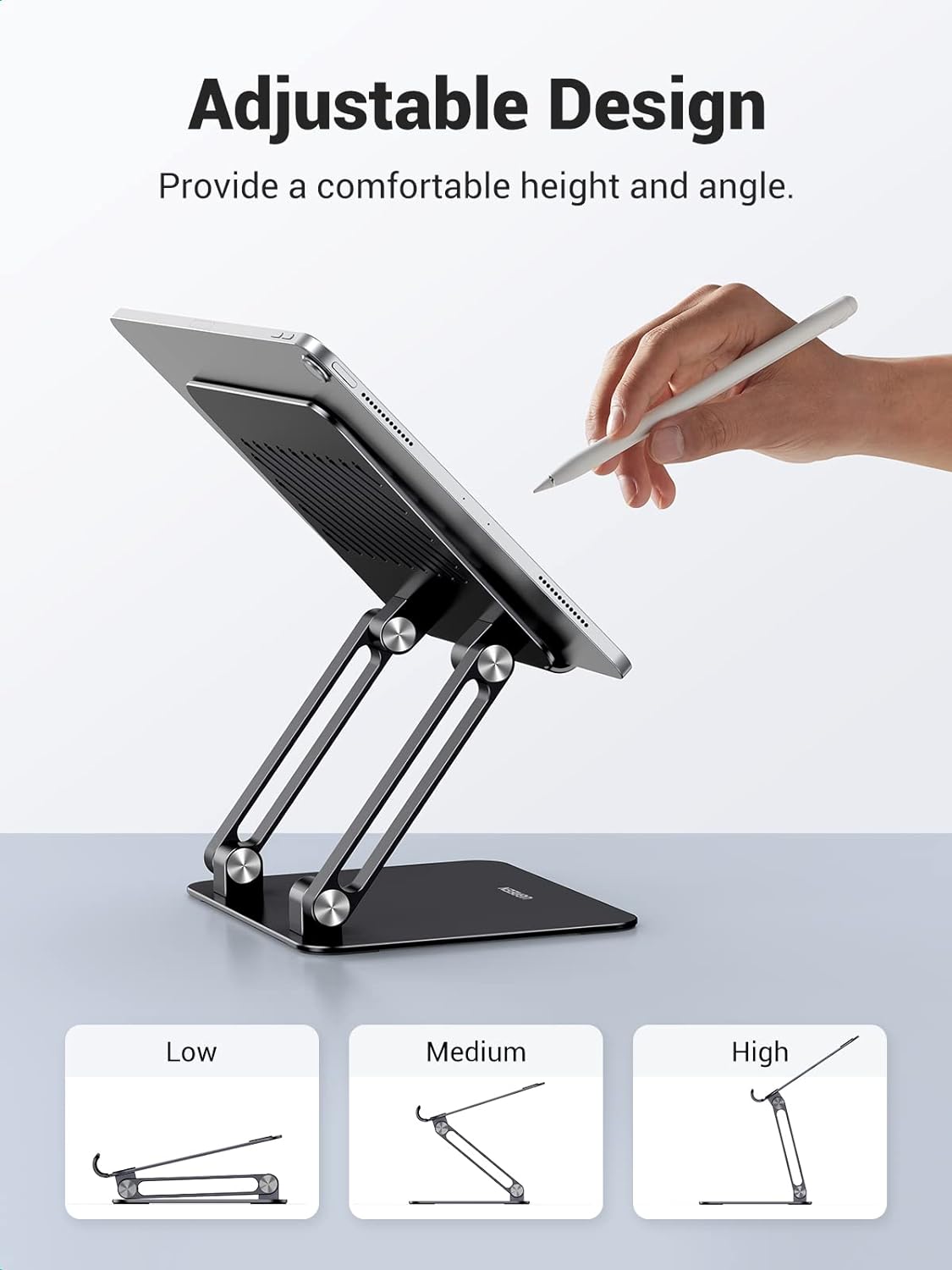 UGREEN Soporte para tablet para escritorio, soporte de doble varilla de aluminio, soporte para tableta, base ajustable, elevador multiángulo,