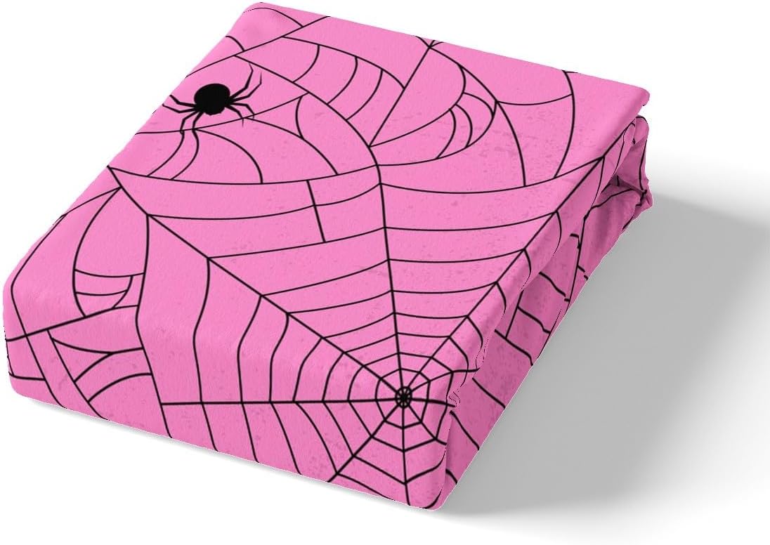 Feelyou Juego de funda de edredón rosa de Halloween, tamaño King, juego de ropa de cama de tela de araña para niños y niñas, juego de funda de