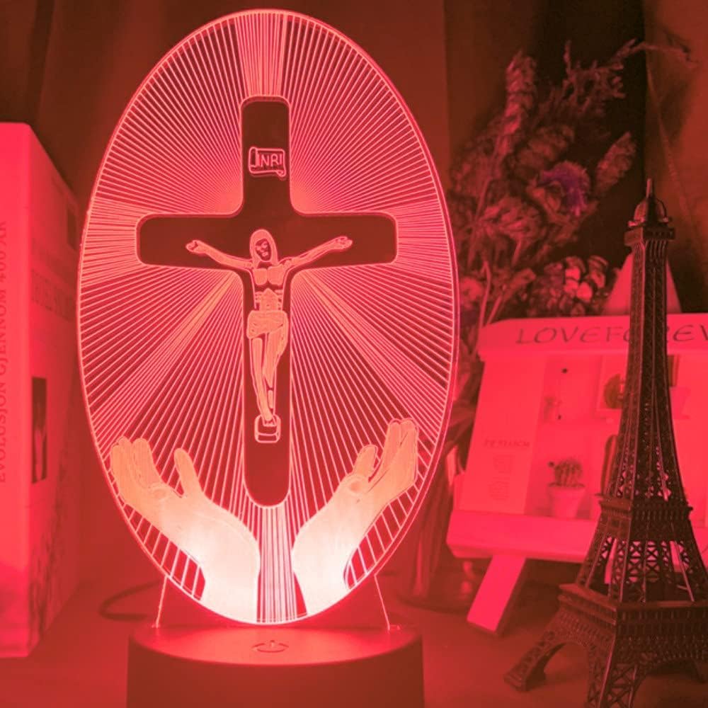 3D Jesús Cruz Control Remoto 16 Colores Luces Nocturnas Ilusión Acrílico LED Lámpara de Mesita de Noche de los Niños Dormitorio Decoración de