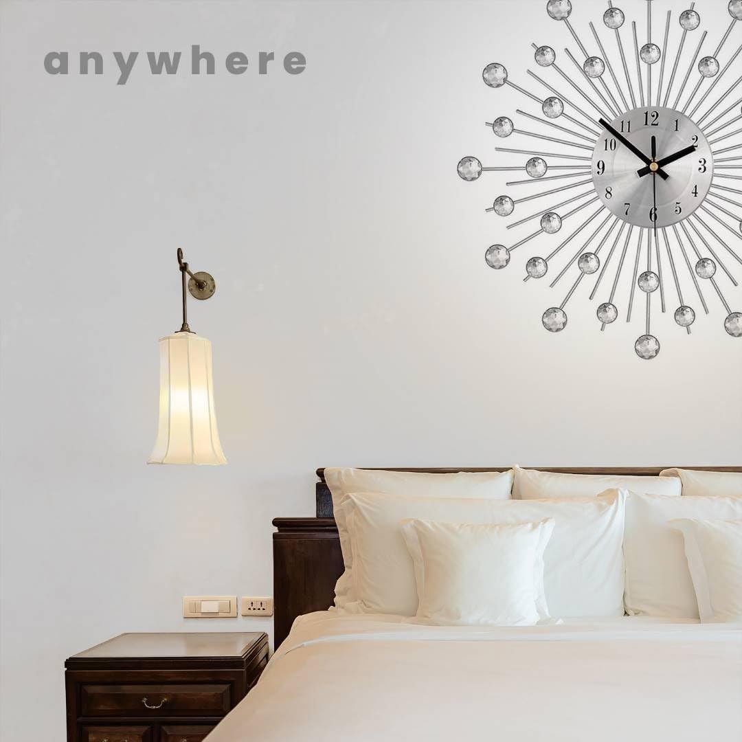 DOFIMPORT Reloj de pared grande, reloj de pared extragrande, decoración de pared para sala de estar, reloj de pared de cristal plateado de 22