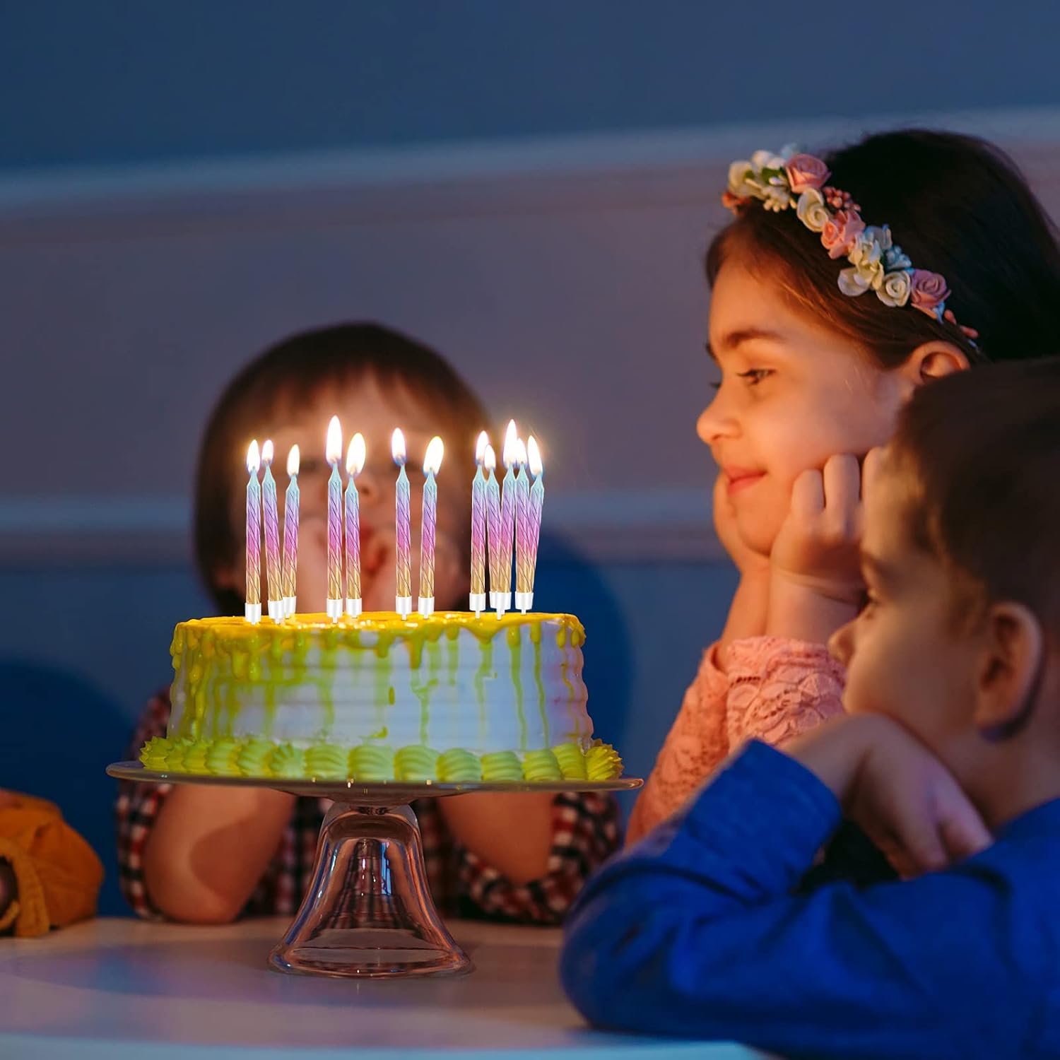 Treela Velas de cumpleaños de 2.7 pulgadas con número arcoíris con 12 piezas de números arcoíris en espiral, vela de primer año para bebé, niña,