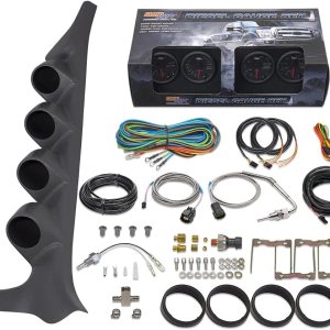 GlowShift Paquete de medidor diésel compatible con Ford F-Series F-250 F-350 1992-1997  Negro 7 colores 60 PSI Boost, 1500F EGT, temperatura de GlowShift Paquete de medidor diésel compatible con Ford F-Series F-250 F-350 1992-1997  Negro 7 colores 60 PSI Boost, 1500F EGT, temperatura de