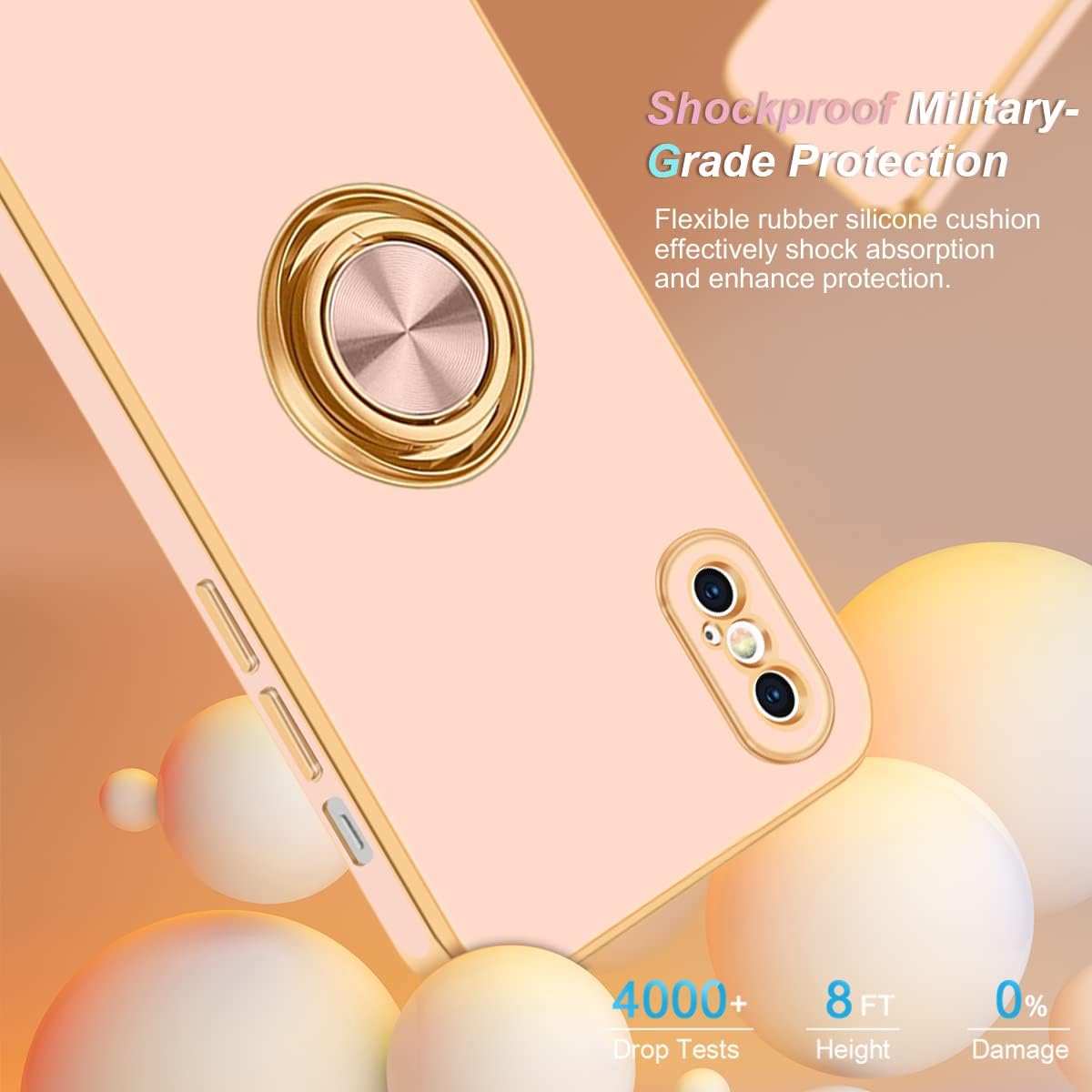 Fingic Funda para iPhone X, iPhone XS con soporte de anillo, soporte magnético delgado y delgado, soporte magnético para automóvil para mujeres y