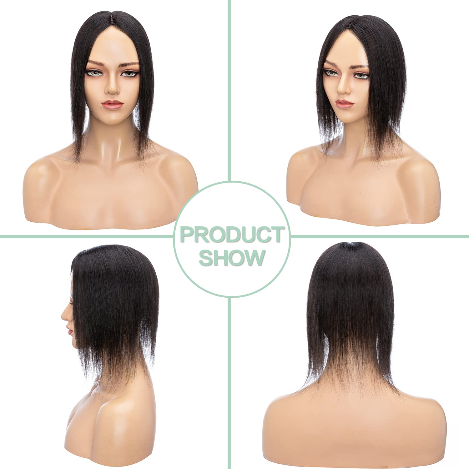 S-noilite Toppers para el cabello humano real para mujer, sin flequillo, 3.9 x 4.7 in, base de seda, extensiones de pelo con clip para cabello fino,