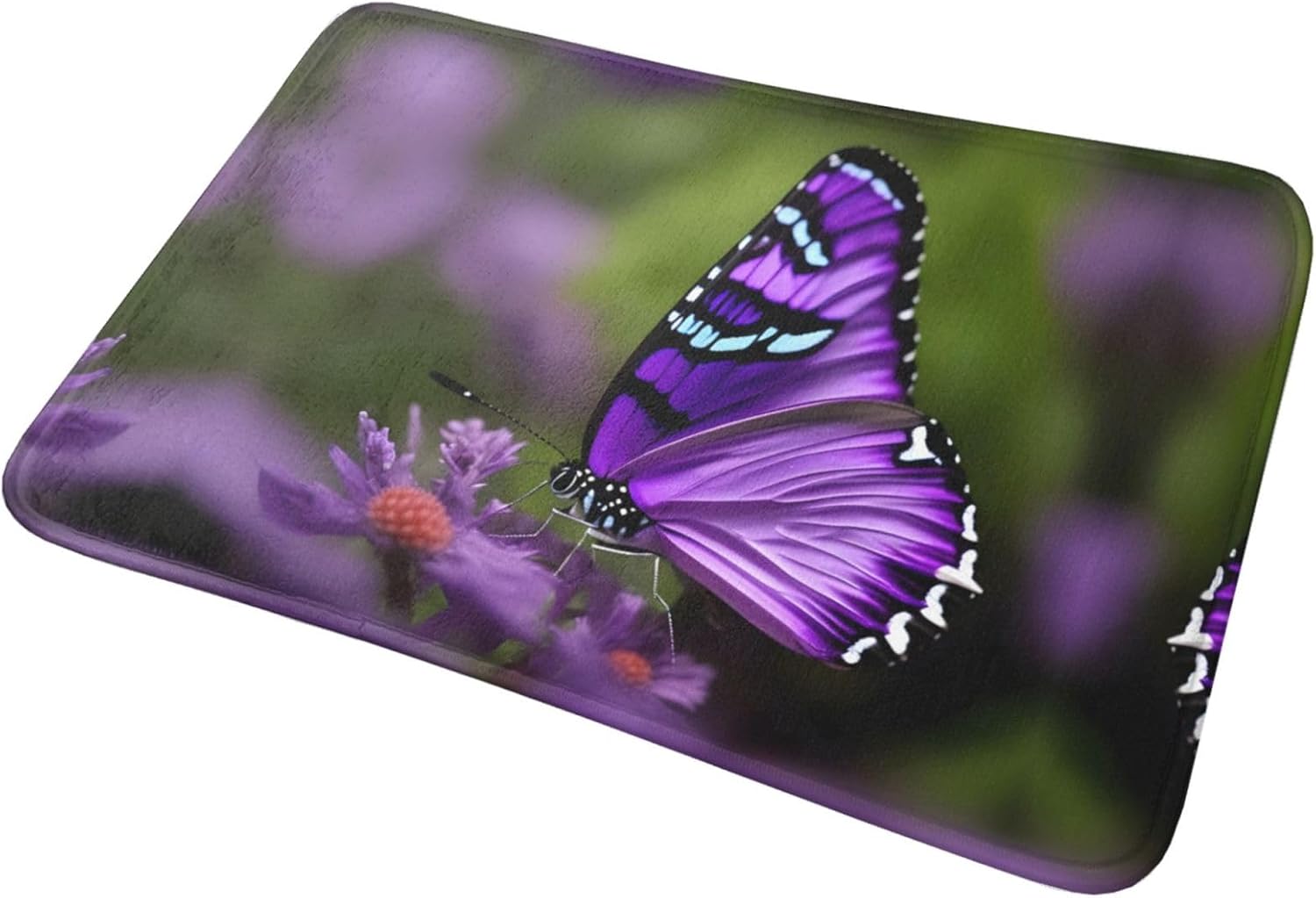 Tapete de puerta con diseño de mariposa morada para puerta exterior, fácil de limpiar, tapete de patio, 16 x 24 pulgadas