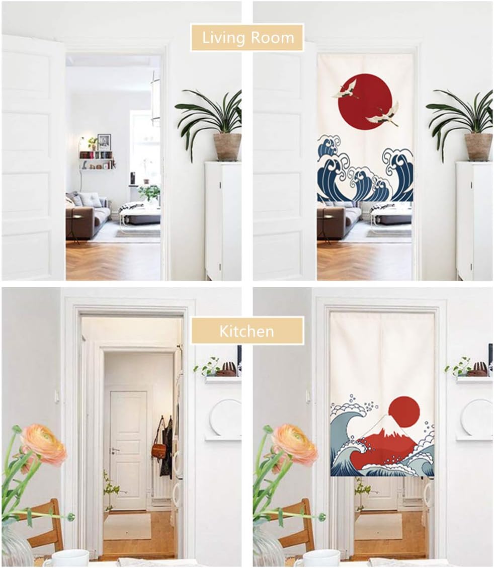 Cortina japonesa Noren para puerta, tapiz Hokusai Ukiyoe, gran ola y grúa, cortina de puerta para cocina, bistró, decoración del hogar, 29 x 47