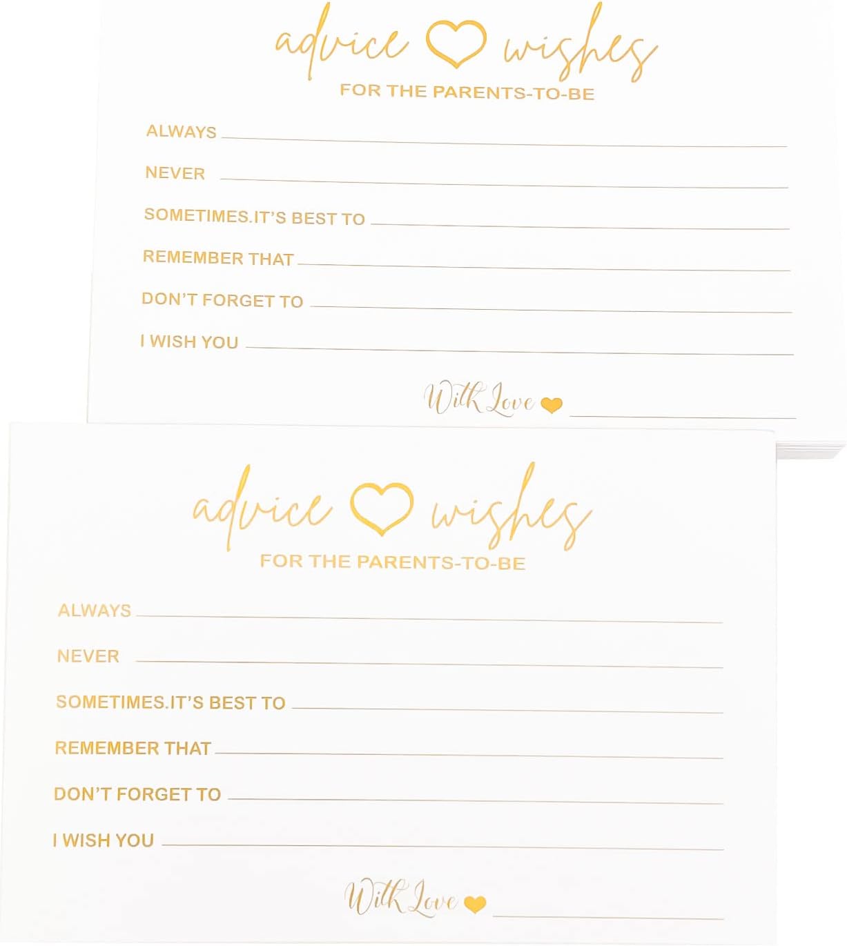 RXBC2011 Tarjetas de consejos y deseos para los padres para ser Baby Shower Games Tarjeta de consejos para mamá y papá nuevo paquete de 50 (dorado)