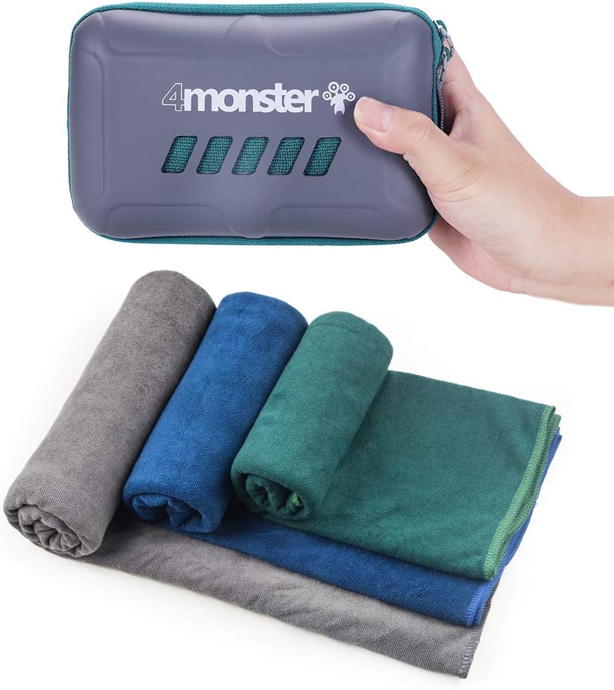 4Monster Toalla de camping de microfibra súper absorbente, toalla de viaje de secado rápido para deportes acuáticos, toalla de baño ultra suave y