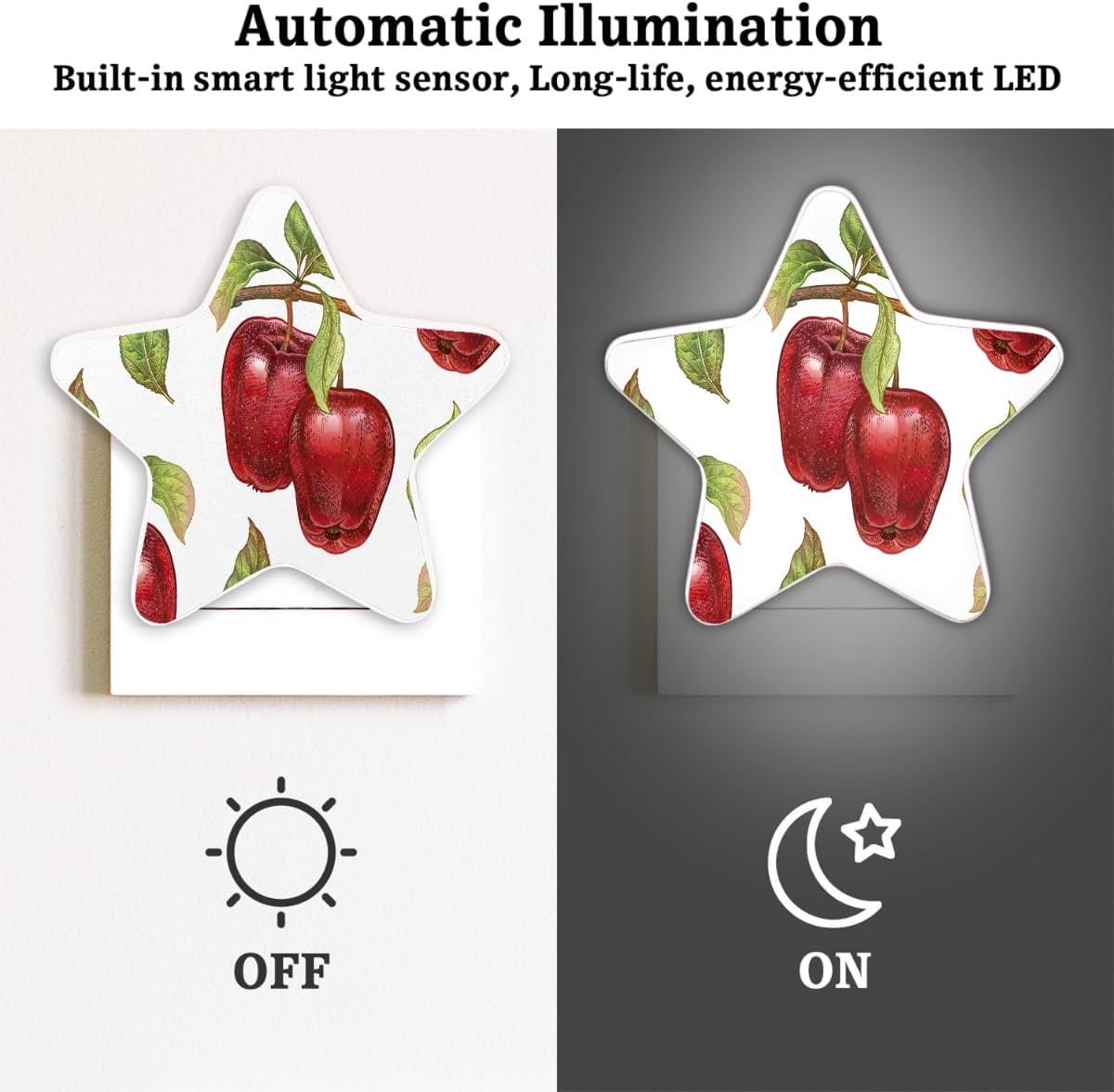 Lámpara de luz nocturna LED enchufable con manzanas rojas, luz nocturna enchufable para paredes, bonita lámpara de pared para bebé, escaleras,