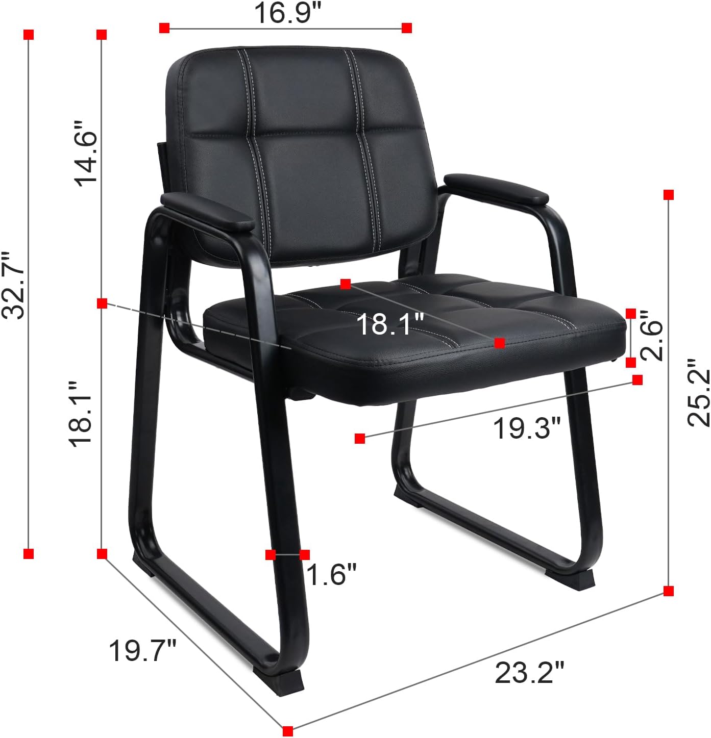 KLASIKA Silla de oficina para invitados, silla de recepción con reposabrazos acolchado de cuero adherido, base antideslizante, silla de escritorio