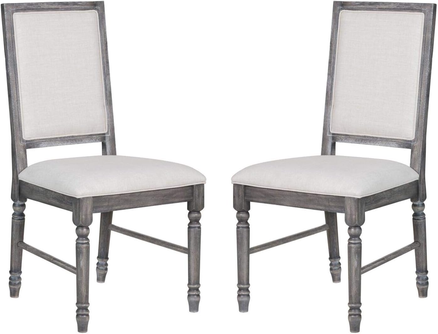 Sillas de transición de 2 piezas de altura de comedor estándar con respaldo alto, asiento y respaldo acolchados de tela, patas torneadas de madera
