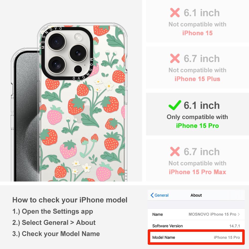 MOSNOVO Buffertech – Funda compatible con iPhone 15 Pro, impacto de caída de 6.6 pies, tecnología antidesprendimiento, funda transparente de TPU con