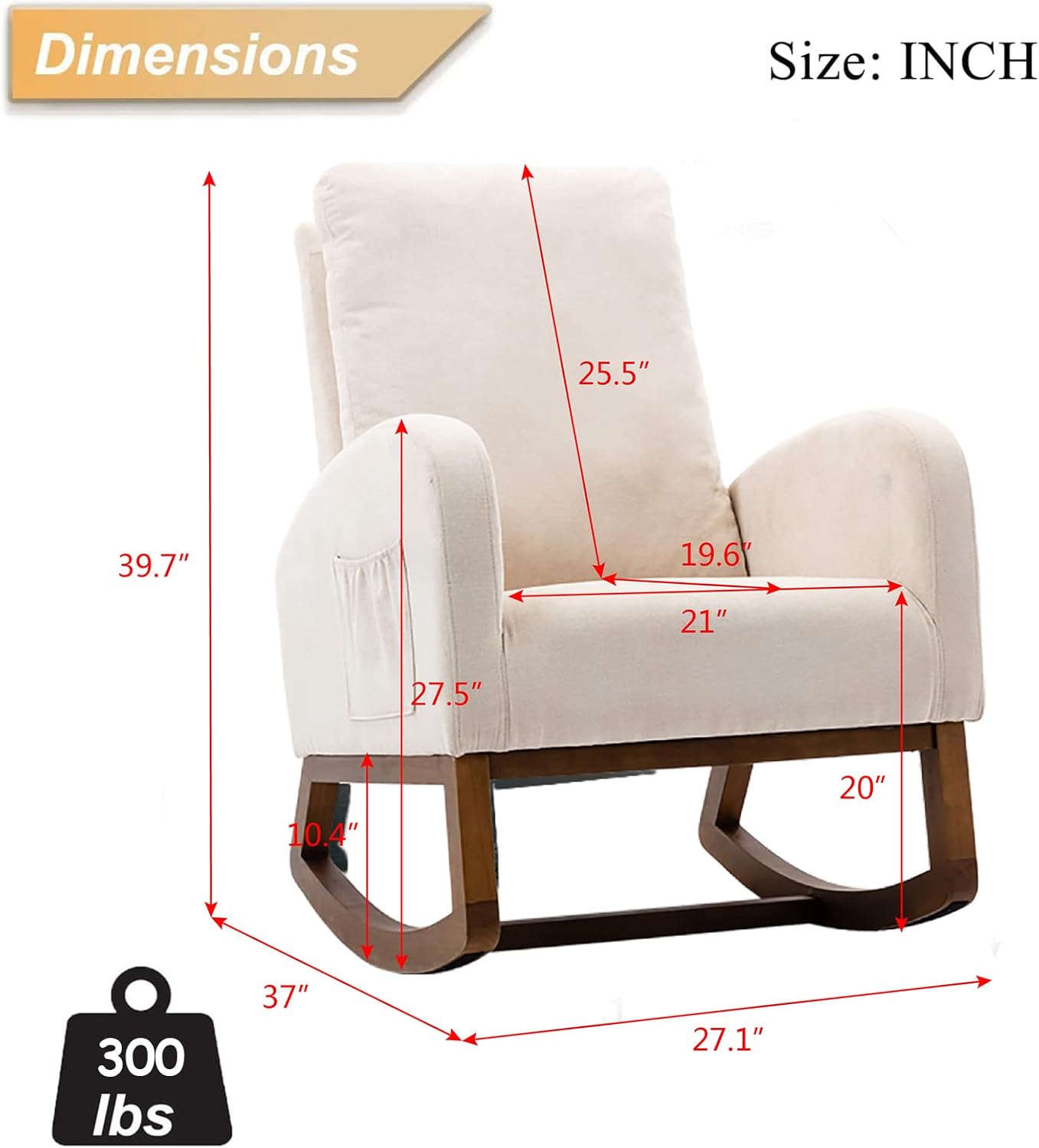 SSLine Mecedora tapizada, moderna y cómoda, de tela, para sala de estar, dormitorio, sala de estudio, silla mecedora de oficina (beige)
