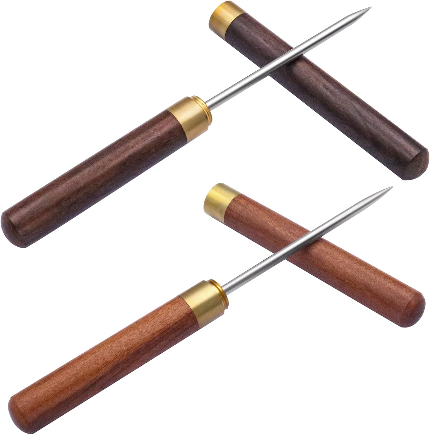 Palillos de hielo de 9 pulgadas con mango de madera de acero inoxidable con cubierta para cocina, bares, camareros, pícnics, camping y restaurante