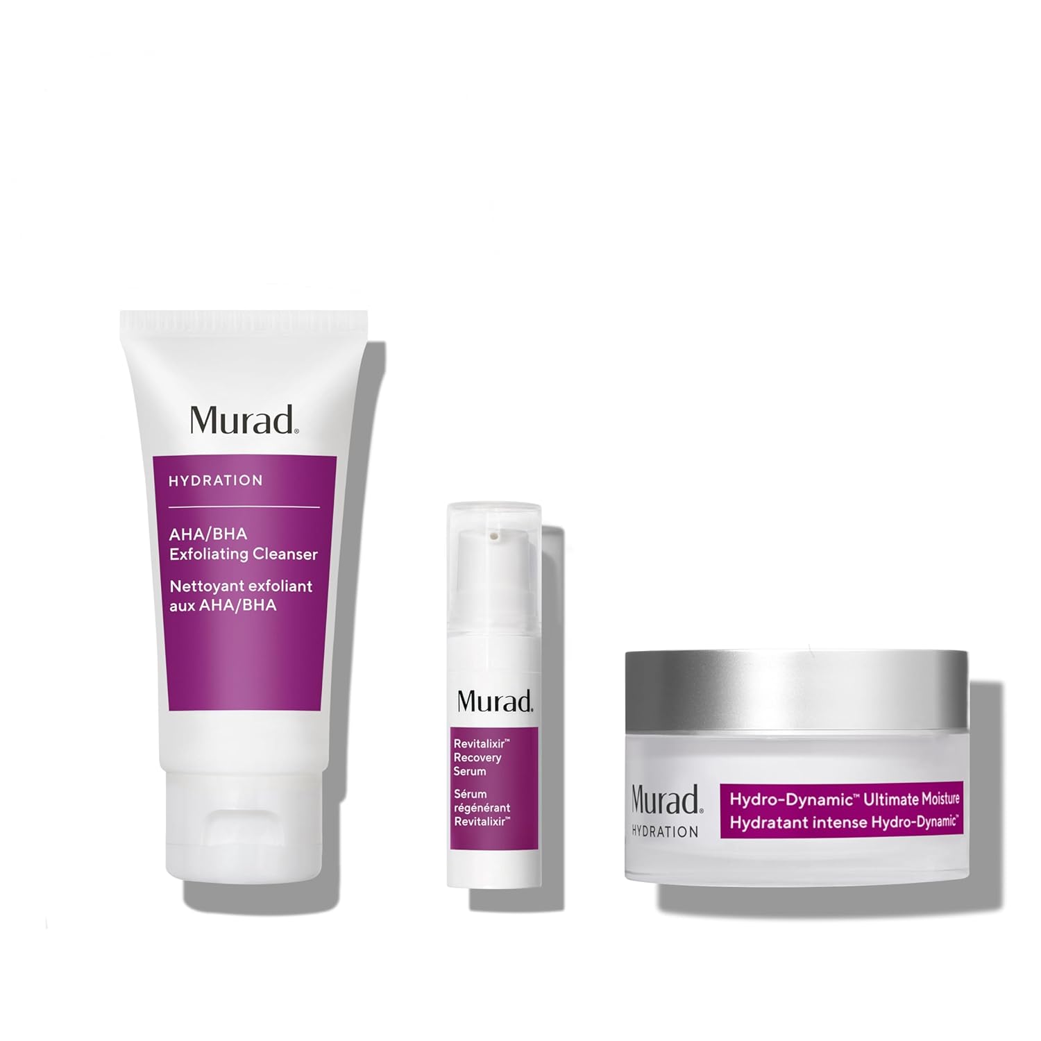 Murad The 24-Hour Hydrators – Juego de 3 piezas (valor de $112) – Limpiador facial AHABHA de 2 onzas, suero de recuperación Revitalixer de 0.17