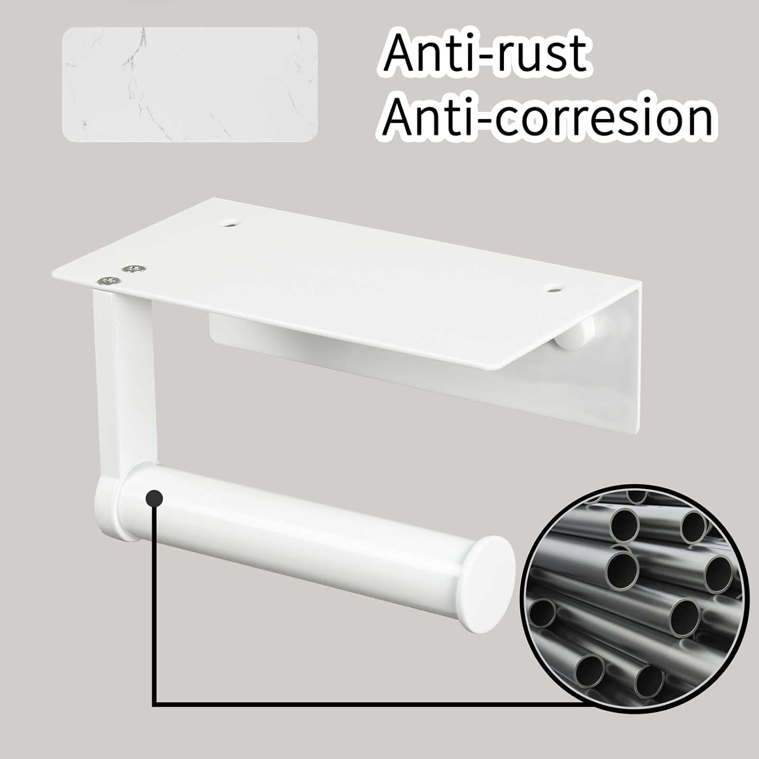 Soporte de papel higiénico de mármol con estante, soporte de papel higiénico de acero inoxidable con tornillo de acero inoxidable montado en la