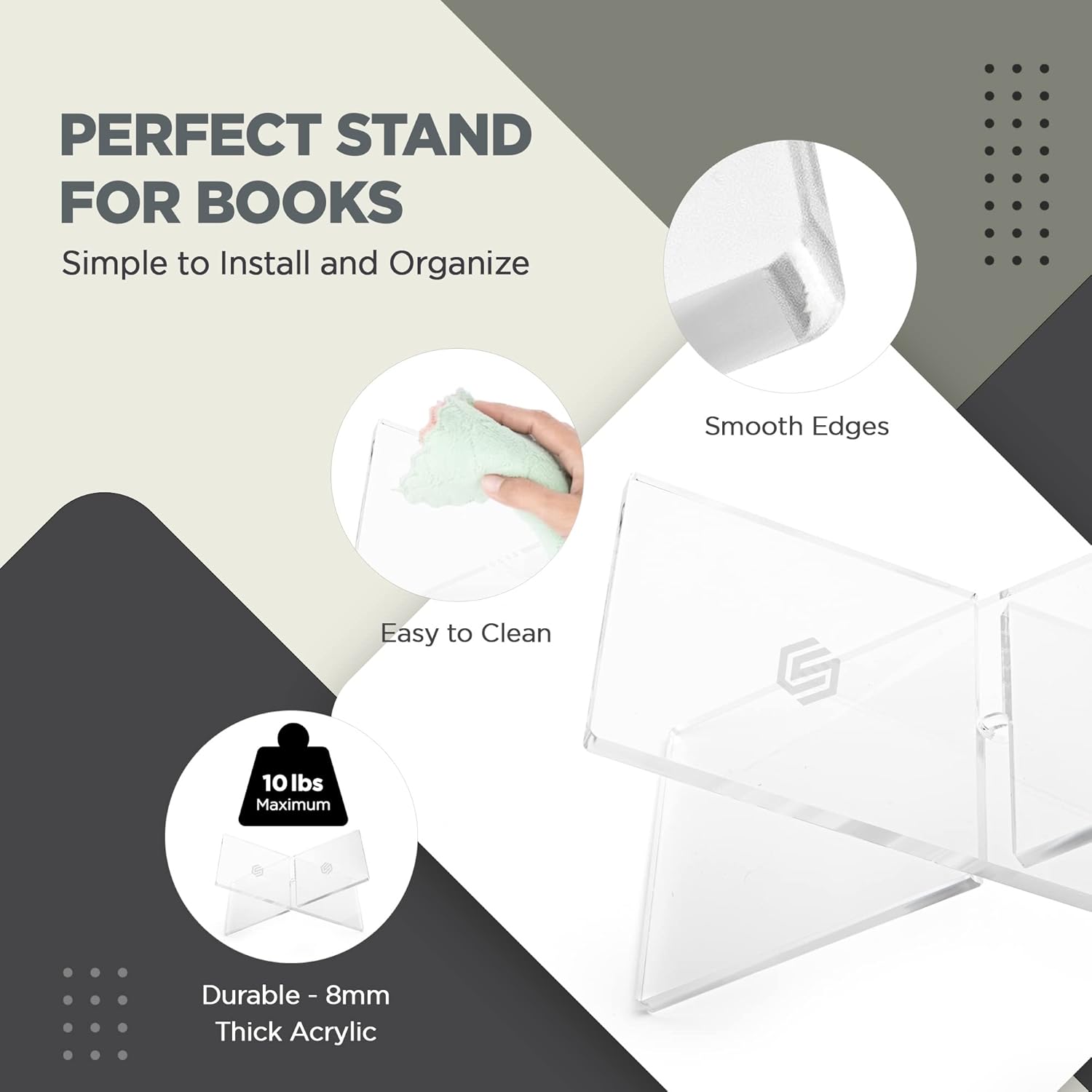 Soporte acrílico para libros, de plástico de 0.315 in de grosor con capacidad de peso de 10 libras, soporte de lectura para libros abiertos y