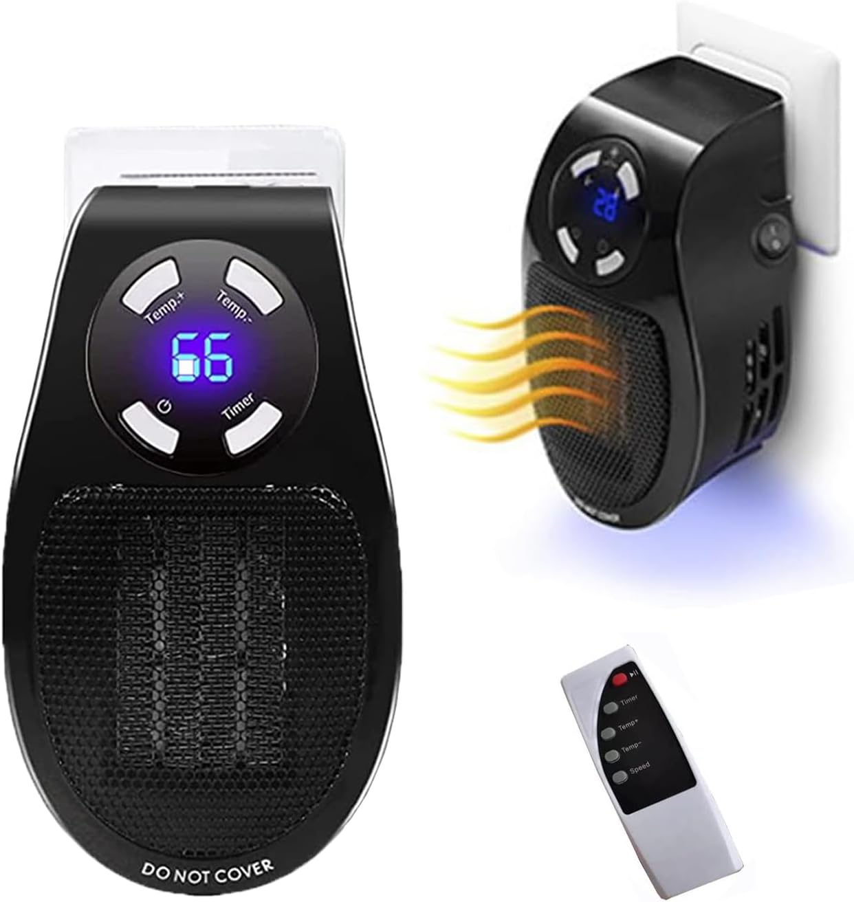 Calentador eléctrico inteligente de 500 W con termostato y temporizador ajustables, protección contra sobrecalentamiento, pantalla LED,