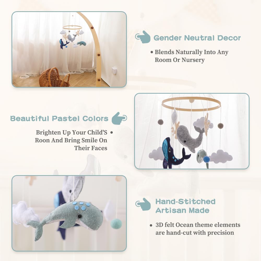 Cama de bebé móvil Baby Wind Chime Craturas marinas, nubes 3D peces móvil campanilla de viento móvil, cama de bebé colgante juego móvil para