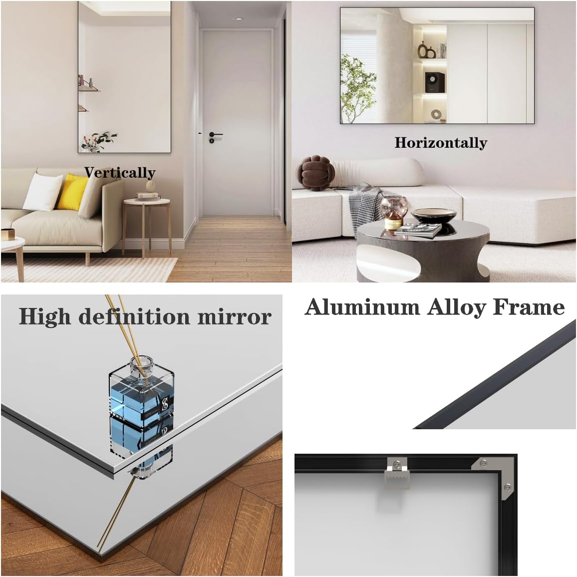 BEAUTME Espejo de pared grande de 60 x 36 pulgadas, espejo de baño, espejo de tocador con marco de metal, se puede utilizar para decoración del