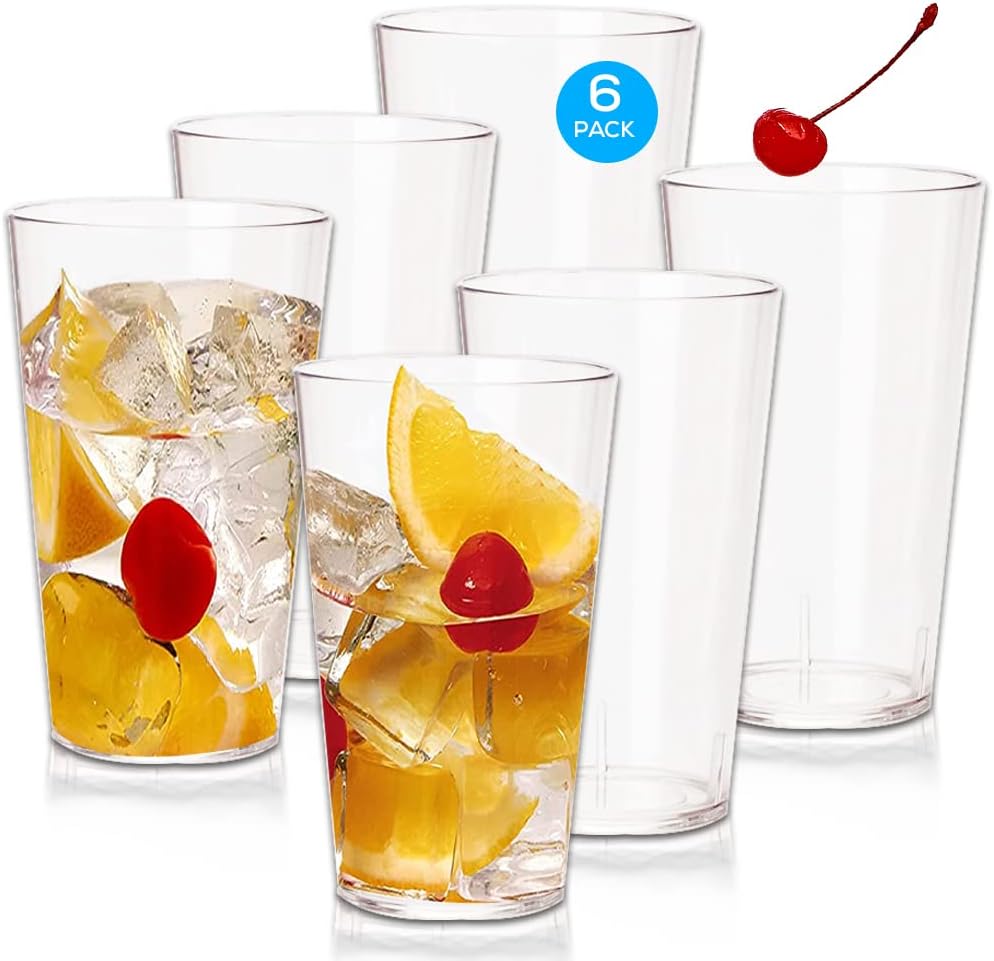 Juego de 6 vasos de plástico Tritan de 12 onzas, sin BPA, irrompibles de alta calidad, vasos de plástico reutilizables inastillables aptos para