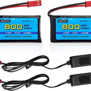 Batería Lipo de 3.7 V, 800 mAh, 30C, batería de drones RC con 2 conectores USB JST para SYMA X56W MJX X400W X300C X800 HS110 HS200 S670 V950hd S1750 Batería Lipo de 3.7 V, 800 mAh, 30C, batería de drones RC con 2 conectores USB JST para SYMA X56W MJX X400W X300C X800 HS110 HS200 S670 V950hd S1750