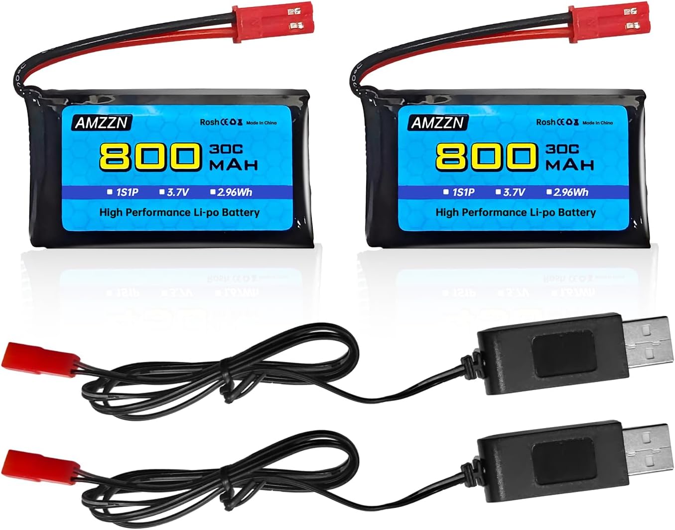 Batería Lipo de 3.7 V, 800 mAh, 30C, batería de drones RC con 2 conectores USB JST para SYMA X56W MJX X400W X300C X800 HS110 HS200 S670 V950hd S1750