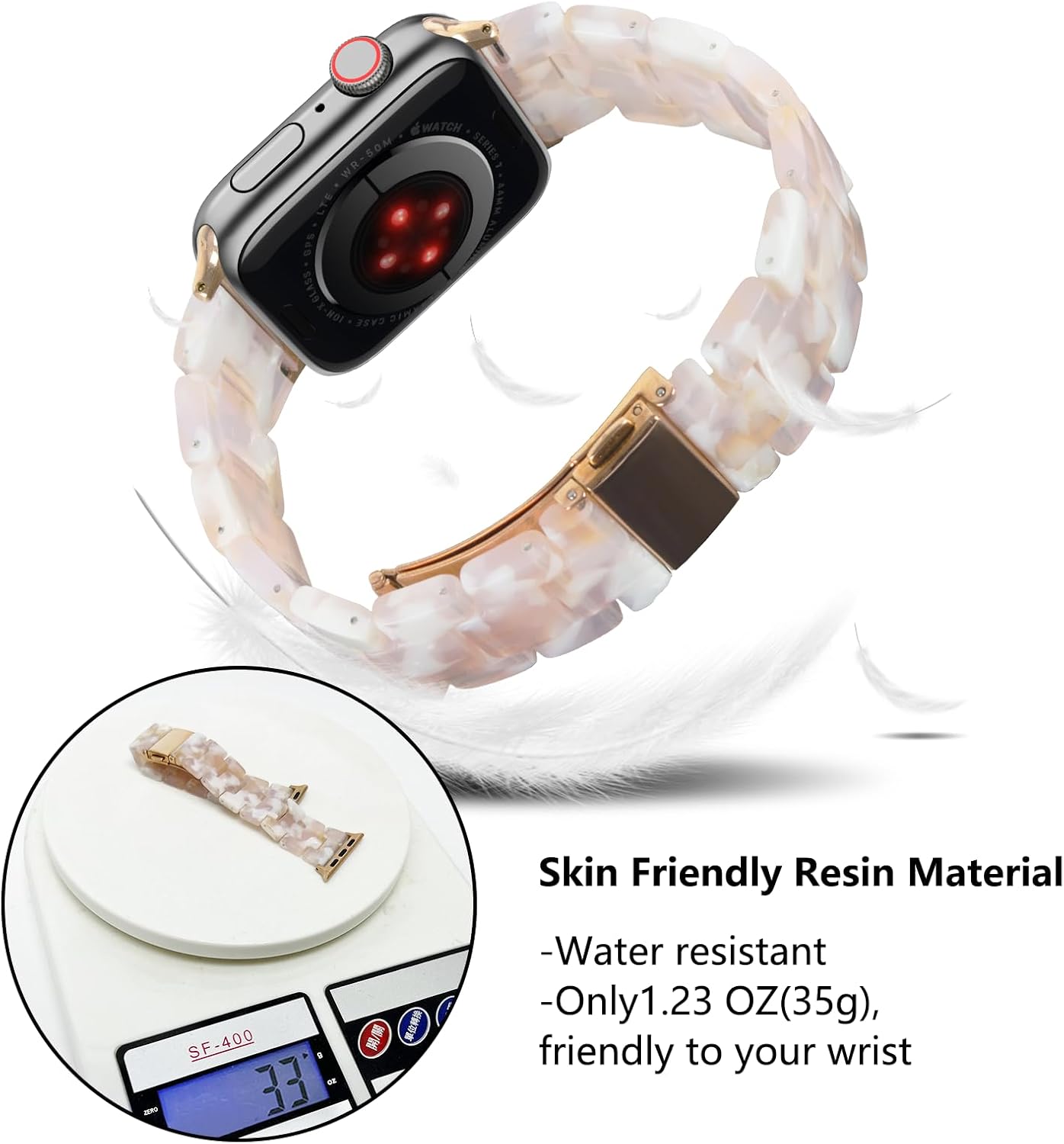Correa de reloj de resina compatible con Apple Watch Band de 1.496 pulgadas, 1.575 pulgadas, 1.614 pulgadas, 1.654 pulgadas, 1.732 pulgadas, 1.772