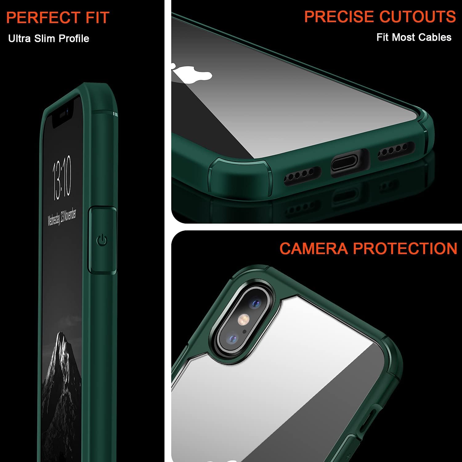 TENDLIN Compatible con iPhone Xs CaseiPhone X Funda protectora transparente de parte trasera dura suave (verde)