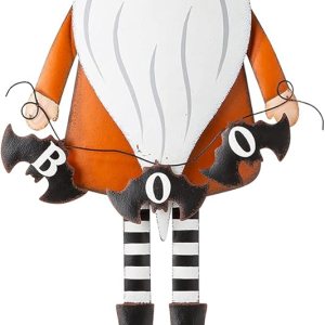 Glitzhome Letrero de metal con estacas de gnomo de Halloween, decoración para colgar en la pared, 32 pulgadas de alto, naranja Glitzhome Letrero de metal con estacas de gnomo de Halloween, decoración para colgar en la pared, 32 pulgadas de alto, naranja