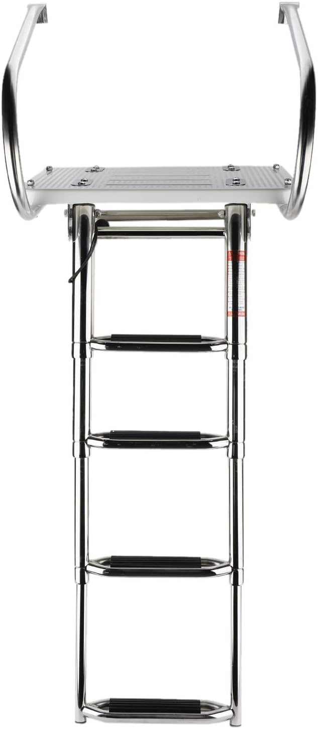 NovelBee Escalera plegable universal de 4 escalones con escalón extra ancho y dos pasamanos, escalera telescópica para barco con accesorios de