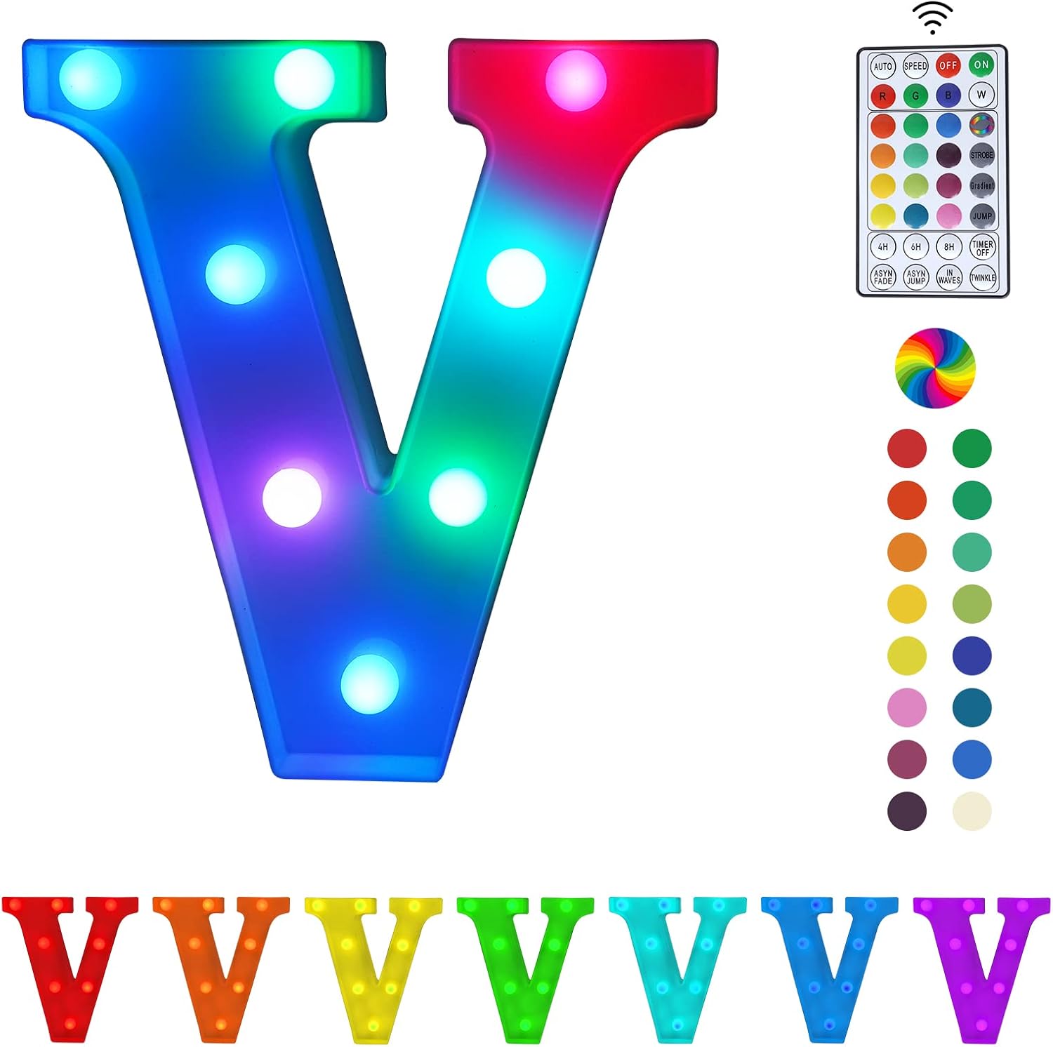 Luces LED de letras coloridas, 16 colores cambiantes, luces LED de marquesina, luces nocturnas regulables para bodas, cumpleaños, vacaciones,