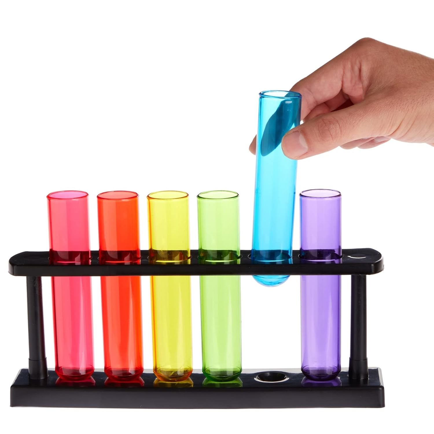 Juvale Paquete de 4 tubos de ensayo de plástico con estante para fiestas, propagación de plantas, soporte para vasos de chupito para fiestas de