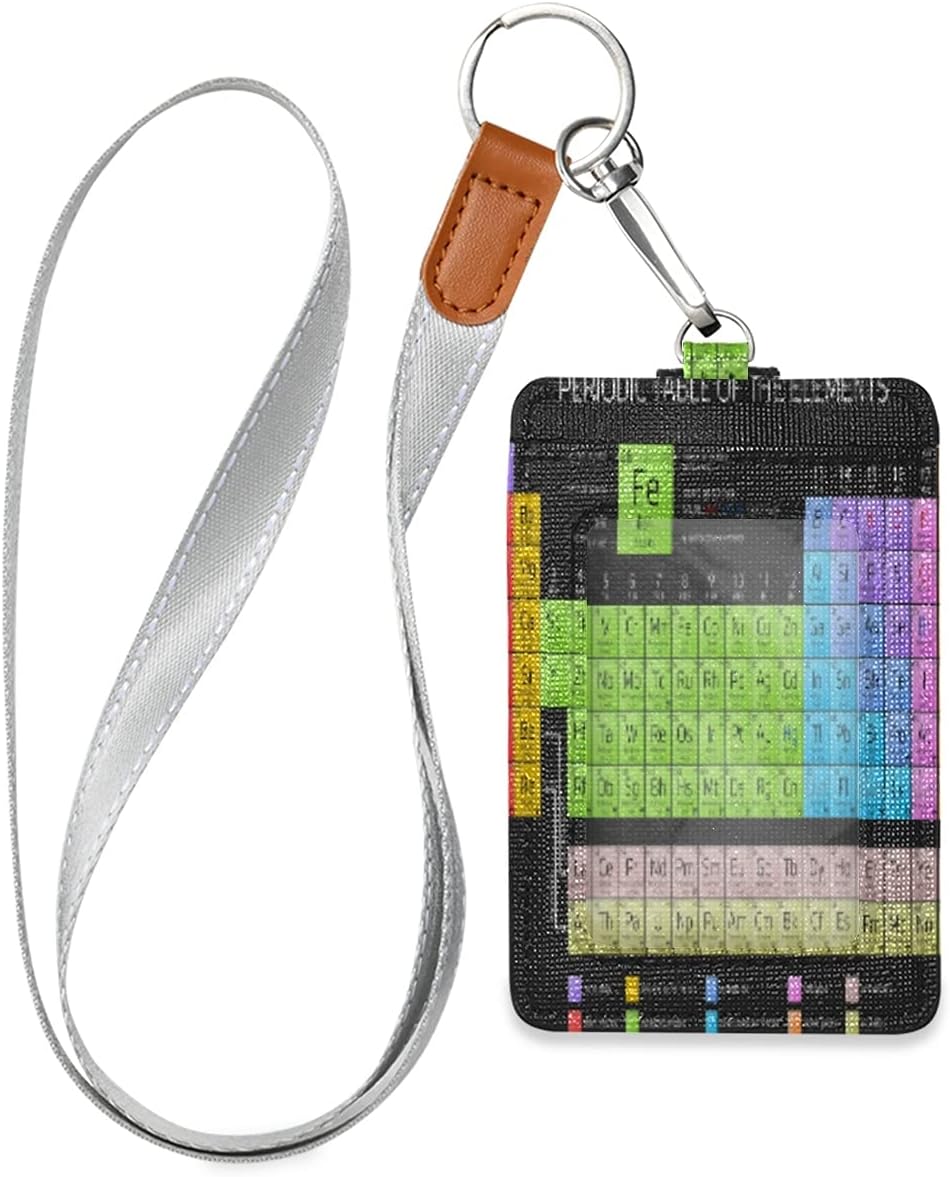 KEEPREA – Soporte de cuero para tarjetas de identificación de la tabla periódica de los elementos, 3 bolsillos para tarjetas, tarjetero de piel