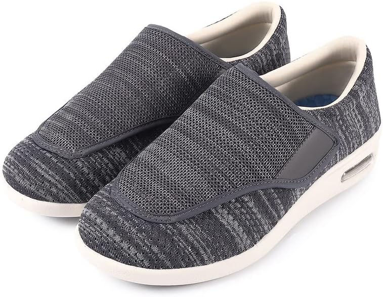 Zapatos para diabéticos para hombres, zapatos anchos para hombres mayores, cierre ajustable, ligeros, transpirables, pies hinchados, tenis para