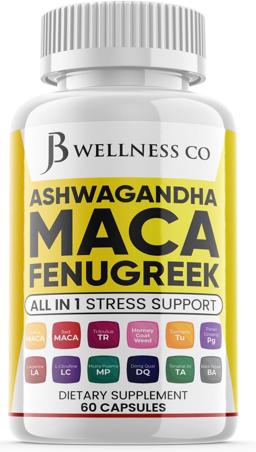 JB WELLNESS CO Ashwagandha 5000mg raíz de maca 5000mg Fenogreco 3000mg Suplemento con Tongkat Ali Ginseng – Ayuda con el estado de ánimo y la salud