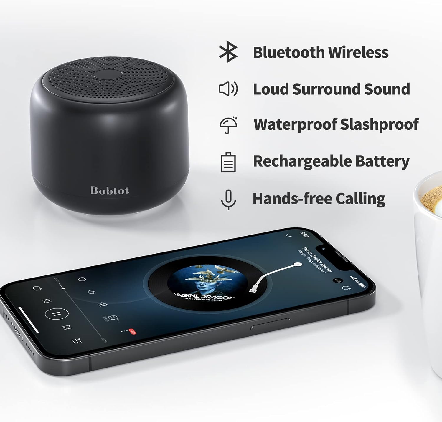 Bobtot Altavoces Bluetooth portátiles inalámbricos, altavoz impermeable con sonido estéreo fuerte, 15 horas de reproducción, batería recargable,