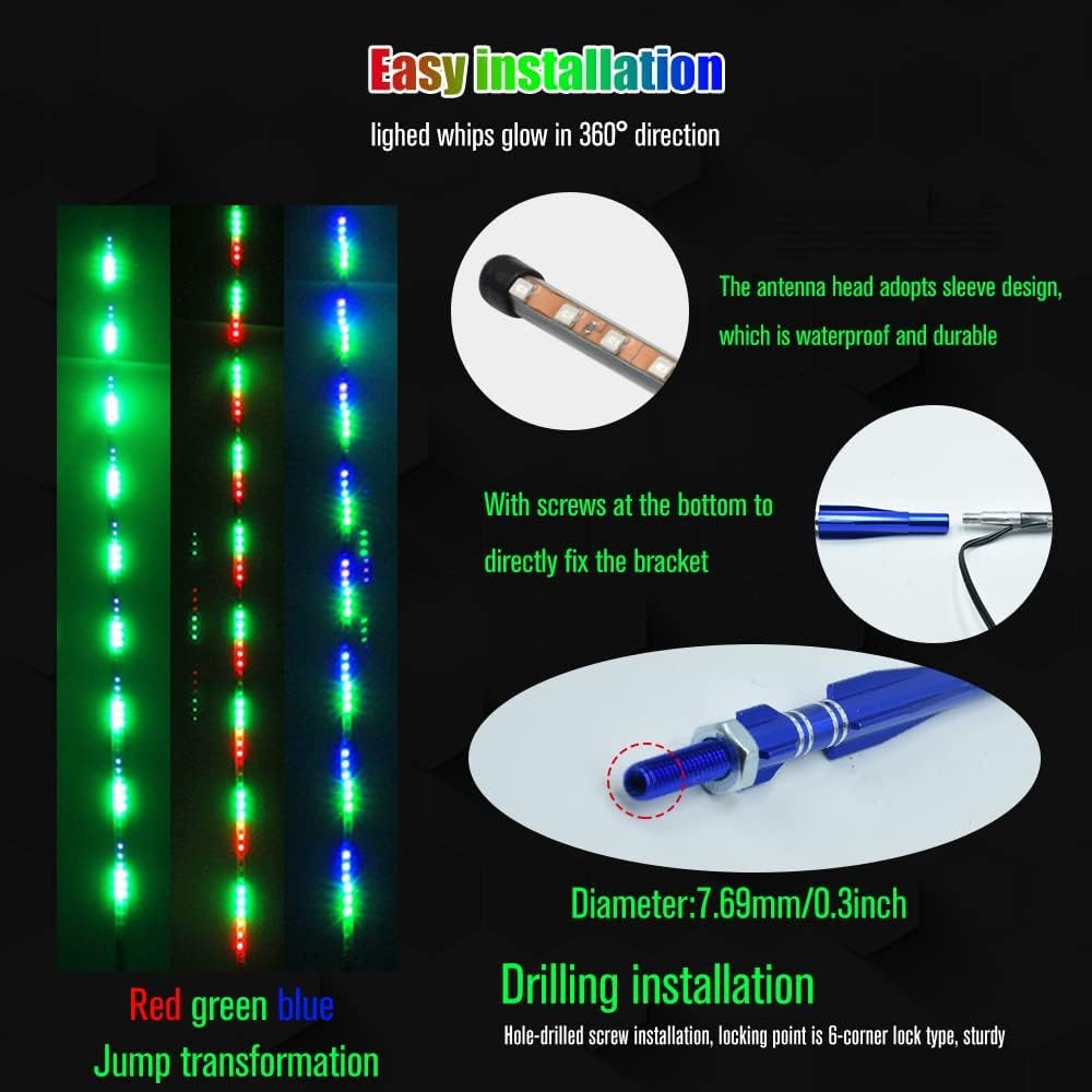 2 luces LED RGB de 2 pies para látigo de 270, luz estroboscópica de 270, luz LED impermeable para todoterreno, ATV, UTV, RZR, camión, barco, Can-am.