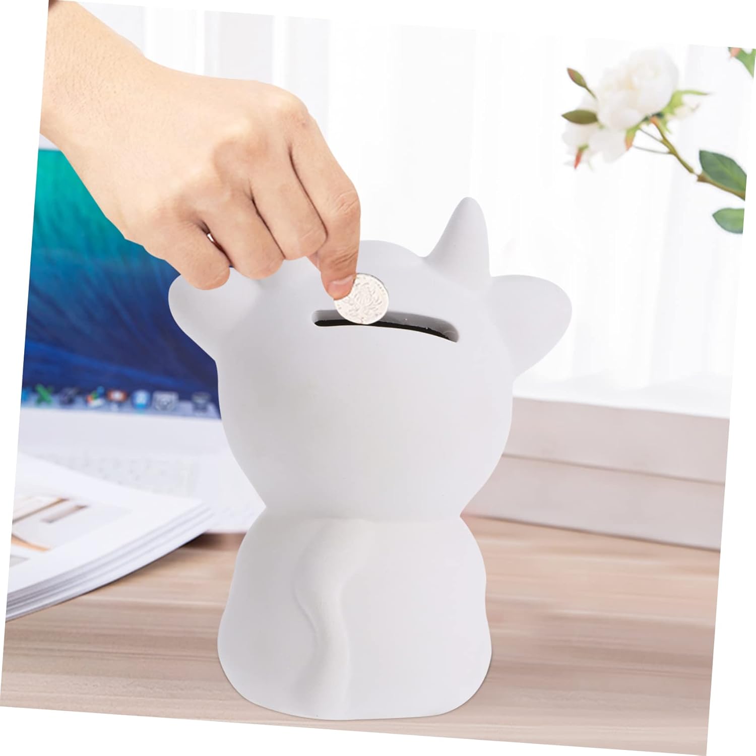 Amosfun Hucha de vaca de 1 pieza, embrión blanco, juguetes para niños, alcancía para niños, pintura para niños, sin esmaltar, olla de ahorro para