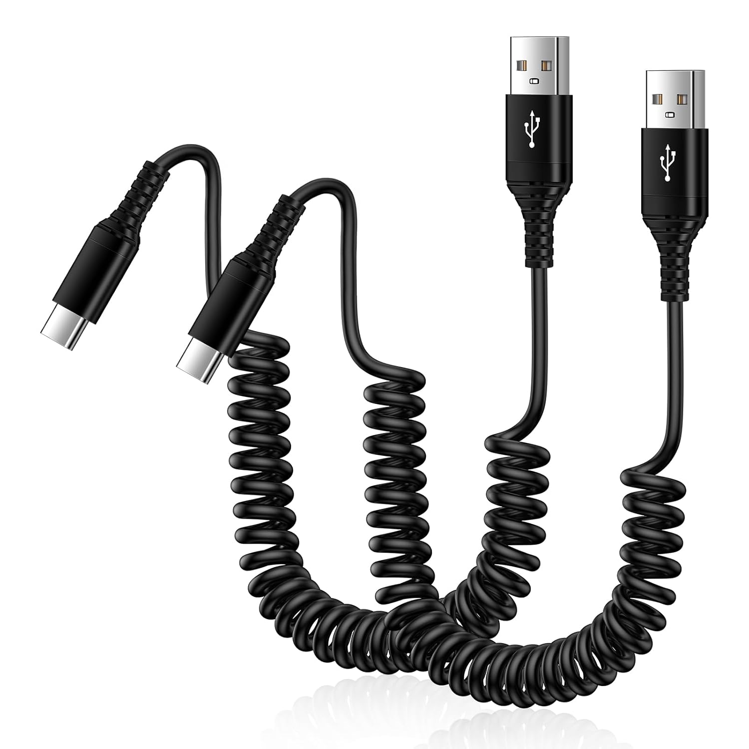 Cable cargador para teléfono Android tipo C en espiral de 5 pies+5 pies USB A a USB C, cable USB tipo C de carga rápida para Samsung Galaxy
