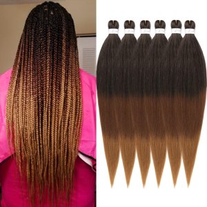 Extensiones de cabello trenzado preestirado de 16 pulgadas, extensiones de cabello trenzado degradado con ajuste de agua caliente, cabello sintético Extensiones de cabello trenzado preestirado de 16 pulgadas, extensiones de cabello trenzado degradado con ajuste de agua caliente, cabello sintético