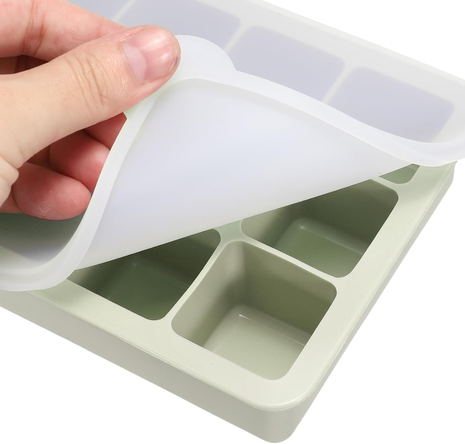 MECCANIXITY Molde para cubitos de hielo, bandeja de cubitos de hielo de 15 rejillas con tapa para cóctel, jugo, bebida casera (verde)