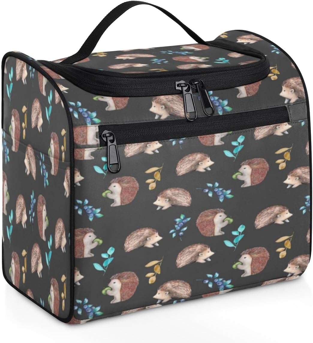 Erizos Animals Pattern Travel Toiletry Bag Water-Resistant Makeup Cosmetic Bag with Hanging Hook Large Capacity Makeup Organizer for Women Travel
