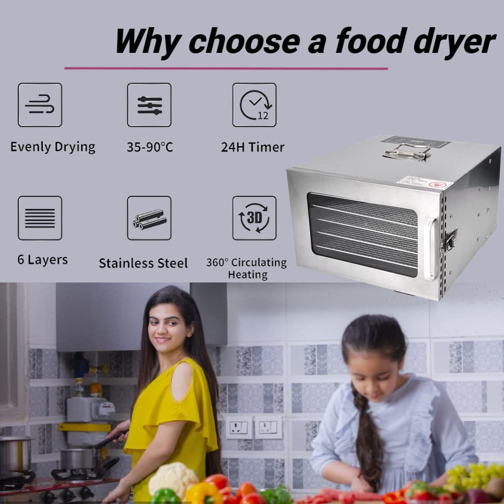 Máquina secadora deshidratadora de alimentos, 6 capas de temperatura ajustable, secador de frutas de carne seca, para verduras, cecina, especias,
