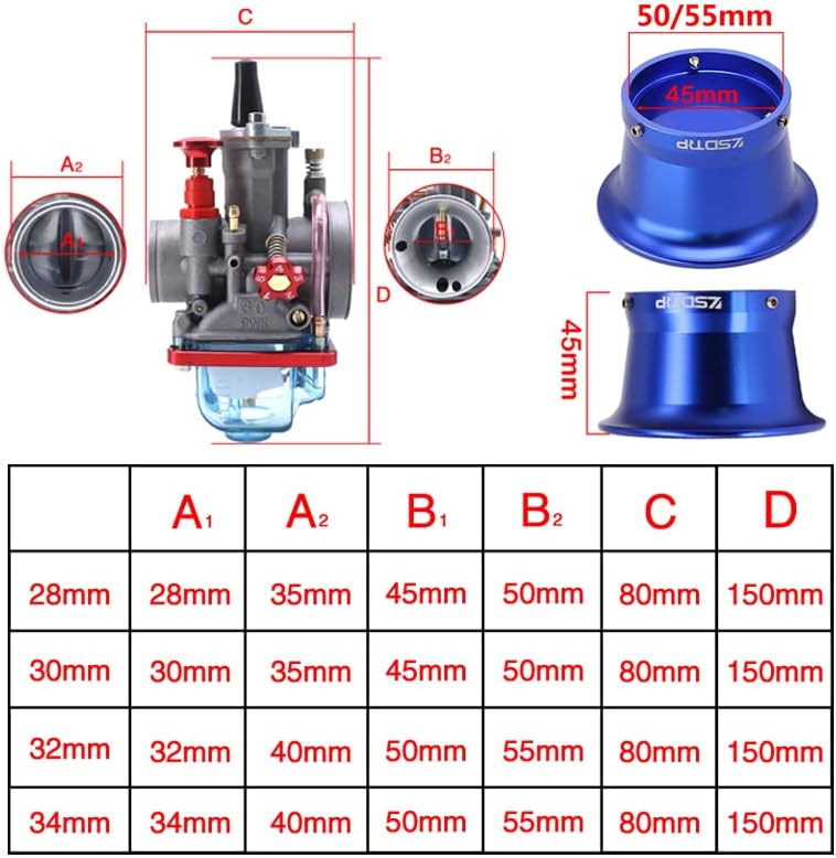 Carburador mejorado con cámara de flotador transparente con kit de filtro de aire de admisión, aguja de inyector ajustable para scooter,